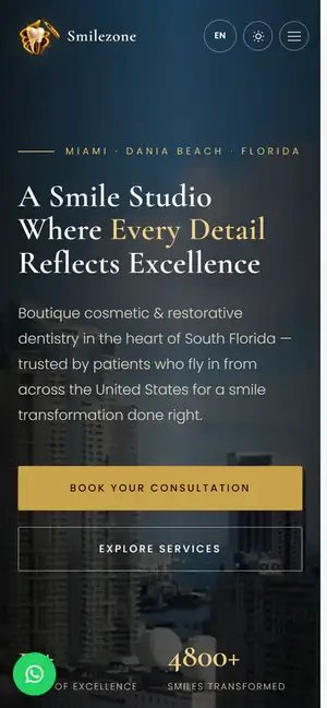 SmileZone Dental — Sitio en inglés para estudio odontológico