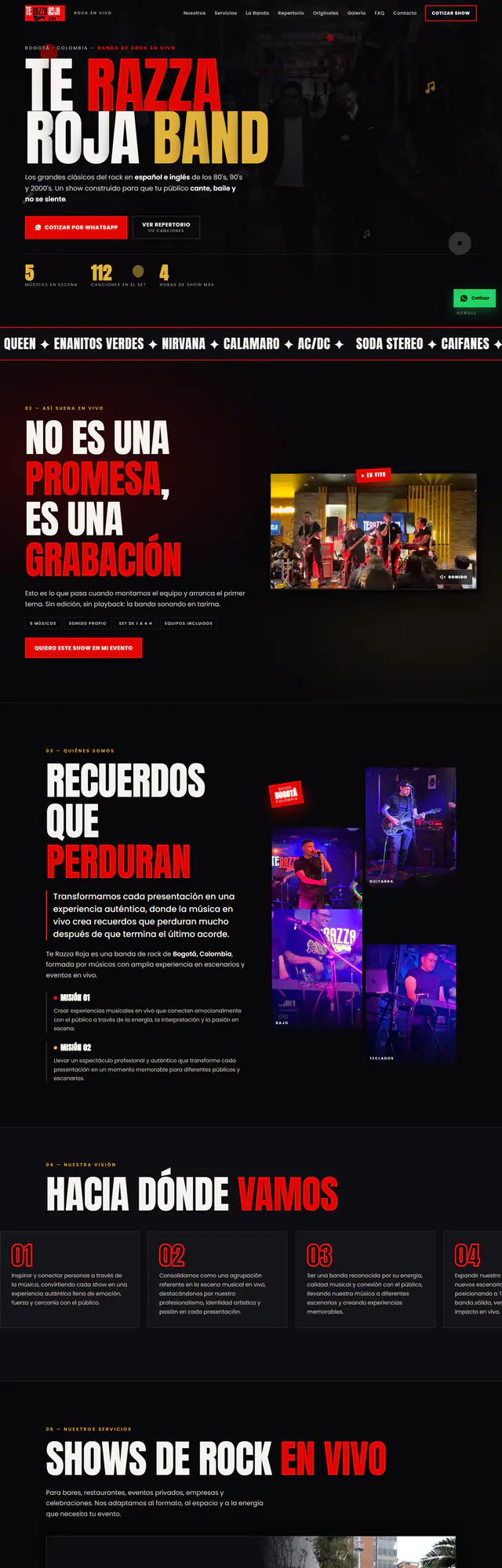 Te Razza Roja Band — Sitio de marca con reservas por WhatsApp